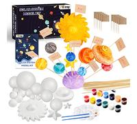 Pllieay 63PCS Solar System Model Foam Ball Kit Includes Color Pigments, Palette, Mixed Sized Polystyrene Spheres Balls, Toothpick Flag, Painting Brushes, Bamboo Sticks for School Science Projects