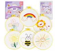 Pllieay 6PCS Embroidery Kit for Beginners, Needlepoint Kits for Beginners with Patterns, Embroidery Hoop, Threads, Needles, Instructions, Kids Cross Stitch Kits Supplies for Girls Boys Ages 6+