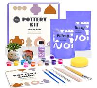 Pllieay Pottery Kit for Adults Air Dry Clay Kit Pottery Starter Kit for Beginners Pottery Painting Kit Includes Sculpting Tools, Varnish, Paint Brushes, and Instruction