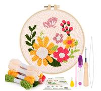 Pllieay Punch Needle Embroidery Starter Kit With Instructions, Fabric, Floral Pattern, Yarns, Hoops, and Threader Tools for Rug-Punch & Pinch Needle
