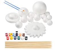 Pllieay Solar System Model Foam Ball Kit, Solar System for Kids Includes 14PCS Mixed Sized Polystyrene Spheres Balls, 12PCS Bamboo Sticks, 12 Color Pigments, 2PCS Painting Brushes for School Projects