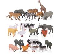 Plliocse 12pcs Mini Farm Animal Figures Toys + 9pcs Safari Animal Figures Toys for kids, Wild Zoo Animals Figurines, Farmyard Animal Figurines for Toddler (Style 1)