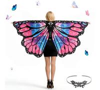 Plliocse 2 Pcs Womens Butterfly Wings with Mask, Adults Sparkling Sheer Fairy Wing Perfect for Easter Christmas Halloween Cosplay (Changing Rose-pink Wings)