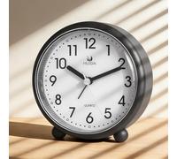 Plliocse Analog Alarm Clock, Small Minimalist Super Silent Non Ticking Desk Clock, Battery Operated Classic Metal Bedside Clock for Bedside Bedroom and Living Room Decor (Black)