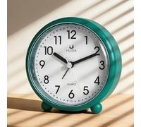 Plliocse Analog Alarm Clock, Small Minimalist Super Silent Non Ticking Desk Clock, Battery Operated Classic Metal Bedside Clock for Bedside Bedroom and Living Room Decor (Green)