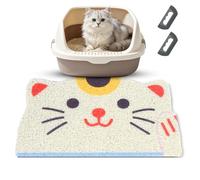Plliocse Cat Litter Mat with 2 Pcs Pet Hair Remover,PVC Grid Mesh Litter Box Mat,Waterproof Urine Resistant Material,Easy to Clean (Cartoon Cat, 40 x 60cm)