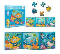 Plliocse Magnetic Puzzle Book for 3-8 Year Olds, 3-in-1 Progressive Toddler Travel Jigsaw with Magnetic Pieces, Educational Cosmic Space Puzzles for Kids(Space)