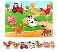 Plliocse Wooden Jigsaw Puzzles for Kids, Farm Animals Peg Puzzles Toy for Toddler 1 Year Old, Preschool Educational Puzzle Jigsaw Toys, Full-Color Pictures (A-502)