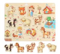 Plliocse Wooden Jigsaw Puzzles for Kids, Farm Animals Peg Puzzles Toy for Toddler 1 Year Old, Preschool Educational Puzzle Jigsaw Toys, Full-Color Pictures (A-504)
