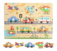 Plliocse Wooden Jigsaw Puzzles for Kids, Traffic Animals Peg Puzzles Toy for Toddler 1 Year Old, Preschool Educational Puzzle Jigsaw Toys, Full-Color Pictures (A-503)