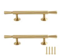PLLJIAXUAMCLNL 2 Pcs Brass Cabinet Door Handles, Gold Kitchen Door Knobs, Drawer Pulls Handles Furniture Cupboard Drawer Cupboard Dresser Handles and Knobs, with Screws (Hole Centers:160mm/6.3in)