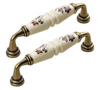 PLLJIAXUAMCLNL 2 Pcs Ceramic Cabinet Handles, Drawer Knobs with Screws Vintage Kitchen Cabinet Cupboard Drawer Door Pull Handles for Wardrobe Furniture Hardware (Red leaves Hole Distance 96 mm)