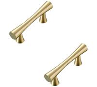 PLLJIAXUAMCLNL 2 Pcs Solid Brass Cabinet Handles, Gold Cupboard Wardrobe Handles Brushed Brass Door Drawer Handles with Screws, Vintage Furniture Handles Knobs for Kitchen Cupboard Dresser Wardrobe
