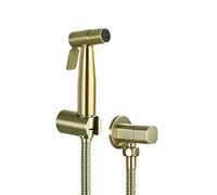 PLLJIAXUAMCLNL Cloth Diaper Sprayer Kit, Brass Single Cold Handheld Bidet Sprayer Toilet Kit, Brushed Gold Toilet Sprayer Wall Mounted Bathroom Washroom Set with Stainless Steel Hose (Angle Valve a)