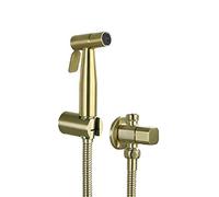 PLLJIAXUAMCLNL Cloth Diaper Sprayer Kit, Brass Single Cold Handheld Bidet Sprayer Toilet Kit, Brushed Gold Toilet Sprayer Wall Mounted Bathroom Washroom Set with Stainless Steel Hose (Angle Valve B)