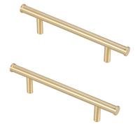 PLLJIAXUAMCLNL Modern Brass Drawer Handles, 2 Pcs Brushed Copper Furniture Pull Handle Drawer Single Hole Knobs Cupboard Handles for Dresser Drawer Wardrobe Cupboard Cabinet (Hole Centers:128mm/5in)