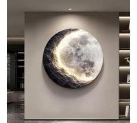 Pllrbvshs 3D Sandstone Moonlight Wall Art Decor with LED Light, Double-Layer Frameless Relief Sculpture Wall Decor Wall Lamp Textured Mural Painting for Entryway Hallway Corridor.(A,80 cm/31.5 in)