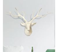 Pllrbvshs Large Resin Faux Deer Head Sculptures Wall Art Animal Head Wall Mount Decoration Geometric Faux Taxidermy Wall Decor Deer Head Antlers Wall Hanging for Living Room, Bar, Hotel.(White)