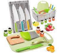 PLLYPE 13PCS Kitchen knife Set, Knife Set for Chopping with Foldable Storage Box and Crinkle Cutter, Safe Knives Set, Montessori Knife Set Toys for Boys Girls Christmas Birthday Gifts