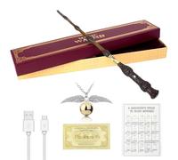 PLLYPE Dumbledore Wand, 38CM Magic Wand, Light Up Elder Wand, USB Charging Wizarding world wand, Wizard Wand Halloween Dress Up Accessory with Snitch necklace, Spell table, Train ticket