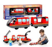 PLLYPE Electric Railway, Wooden Railway, Electric Locomotive Train, Battery Operated Locomotive Train, Compatible with Thomas, Brio, Toy Car for Boys and Girls, Red