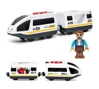 PLLYPE Electric Railway, Wooden Railway, Electric Locomotive Wooden Train, Battery Operated Train Magnetic Connection, Compatible with Thomas, Brio, Toy Car for Boys Girls, White