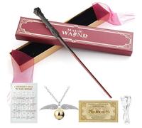 PLLYPE Harry Potter Wand, 38CM Magic Wand, Wizard Wand Halloween Dress Up Accessory, Magic Wand for Wizards and Sorcerer's Apprentices with Snitch necklace, Spell table, Train ticket