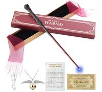 PLLYPE Magic Wand, 37 cm Elder Wand with Light, Lifelike Elder Wand with USB Charging, Magic Wands with Spell Sheet, Necklace Station Ticket, Wizarding World Prop for Witches and Magician Cosplay
