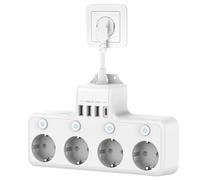 PLLYPE Power Strip with USB, 4-Way Multiple Socket with Switch, Socket 4-Way with USB, Multiple Socket with USB C and 3 USB-A, for Kitchen, Travel and Office, White