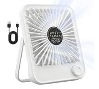 PLLYPE Table Fan, Very Quiet, Continuous, 1-100 Regulators, Table Fan, USB Fan with LED Display, 2500 mAh Battery, Mini Fan, Small Portable Fan for Home, Office, Camping (White)