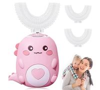 PLLYPE U-Shaped 360º Ultrasonic Toothbrush 2 to 12, U Shaped Kids Electric Toothbrushes with 2 UShaped Silicone Brush Heads, Ipx7 Waterproof, Kids Hands Free Toothbrush Built for Kids (Pink)