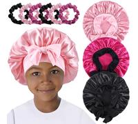 PLMMOUT Satin Bonnets for Kids, Hair Caps for Sleeping with Elastic Band, Soft Satin Silk Bonnet for Girls, Kids Sleep Cap for Kids, Teens, Natural Curly Hair, 3 Colors with 6, Ocean Tides