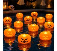 Plmmperation 12 Pack 2.3” Flameless Led Floating Candles, Halloween Flameless Water Activated Candles Lamp, Waterproof Tealights for Party Pool Bathtub Outdoor Indoor Halloween Decoration (Orange)