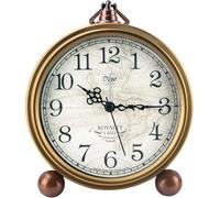 Plmmperation Desk Clocks Vintage Metal Aesthetic,Quartz Movement HD Glass Silent Table Clock for Bedroom Living Room Indoor Decoration (Gold)