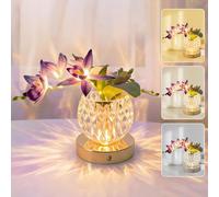 Plmmperation Flower Table Lamp, 3-Color Touch Dimming Orchid Glass Night Light, Rechargeable Artificial Flower Light, Desktop Ambient Light Romantic Gifts for Girls Women Mom (Purple - Ivory Orchid)