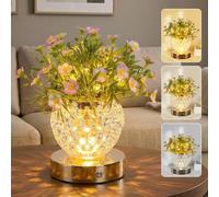 Plmmperation Flower Table Lamp, 3 Colors Touch Dimming Daisy Night Light, Rechargeable Artificial Flower Light, LED Flower with Vase Lamp Romantic Decor for Date Party Home (Pink - Heronsbill)