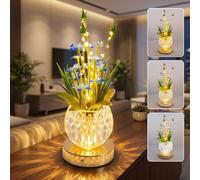 Plmmperation Flower Table Lamp, Mini Lily Table Decor with 3 Colors Dimmable, Artificial Flowers Night Light, Rechargeable Glass Lamp Small Desk Lamp for Party Holiday Home Decoration (Blue - Lily)