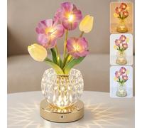 Plmmperation Lily Flower Lamps, Rechargeable Cordless Small Desk Lamp, 3 Colors Dimmable Artificial Flowers Night Light, Fake Bouquet with Crystal Vase for Home Date Party Decoration (Pink - Sakura)