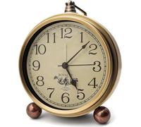 Plmmperation Retro Vintage Metal Golden Table Clock, Battery Operated Silent Quartz Movement HD Glass Desk Clock for Bedroom Living Room Indoor Decoration Kids… (Arabic2)