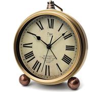 Plmmperation Retro Vintage Metal Golden Table Clock, Battery Operated Silent Quartz Movement HD Glass Desk Clock for Bedroom Living Room Indoor Decoration Kids… (Roman2)