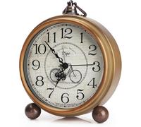 Plmmperation Retro Vintage Metal Golden Table Clock, Battery Operated Silent Quartz Movement HD Glass Desk Clock for Bedroom Living Room Indoor Decoration Kids… (Gold)