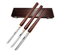 PLMNBQWE 3 Piece Bowl Gouge Lathe Chisel Set Wood Turning Tools Walnut Handle Brass Ferrules Wooden Storage Case