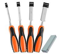 PLMNBQWE Engraving Wood Chisel Set 4 Piece Wood Hand Tools with Sharpening Stone for Carving and Carpentry Professional Chisels with Ergonomic Handle and Protective Cover Woodworking