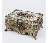 PLMNBQWE Trinket Box,European Style Retro Diamond-Studded Butterfly Jewelry Box, high-end Mirror Jewelry Storage Box with Lock-Rose