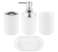 Plmvhpb 4 Pcs Plastic Bathroom Accessory Set,Bath Toilet Brush Accessories Set with Toothbrush Holder,Toothbrush Cup(White)