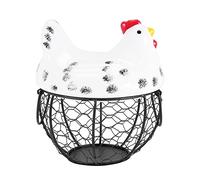 Plmvhpb Egg Basket, Hen Design Decorative Wire Storage Holder for Kitchen | Hen design egg basket with a lifelike white hen shape, 19x16 cm, iron and ceramic for kitchen storage.