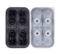 Plmvhpb French Bulldog Ice-Cube, 4 Hole Fun Shapes Frenchie Bull Dog Ice-Cube Tray for Whiskey,Cocktail, Black 10.9 X 18. X 5.2cm
