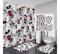 PLMZUOK 4Pcs Shower Curtain Set with Non-Slip Rugs, Toilet Lid Cover and Bath Mat, Waterproof Polyester Fabric Bathroom Curtain with 12 Hooks, 72 x 72inch1