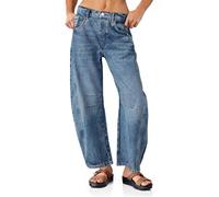 PLNOTME Womens Baggy Boyfriend Jeans Vintage Wide Leg Mid Rise Barrel Denim Ankle Pants, Wash Blue, 12
