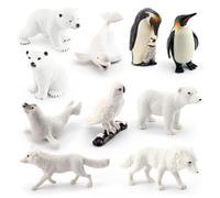 PLNVNVP 10Pcs Arctic Animal Figurines Set, Realistic Polar Animal Toys Including Polar Bear, Penguin, Arctic Fox & Wolf,Sand Table & Desktop Decor